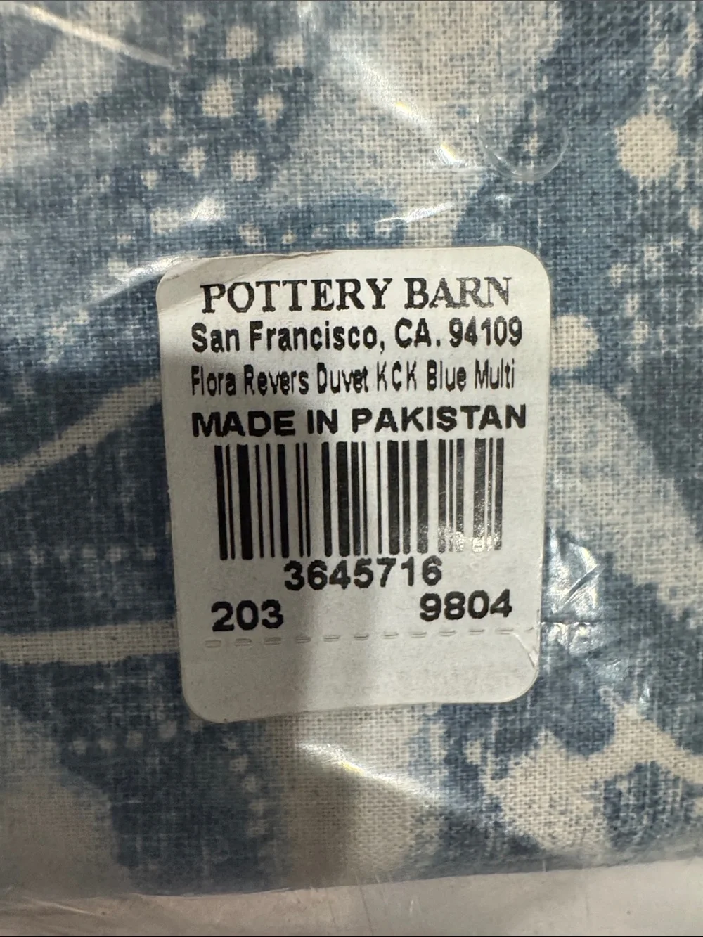 Pottery Barn Indigo Flora Floral Print Reversible Duvet Cover